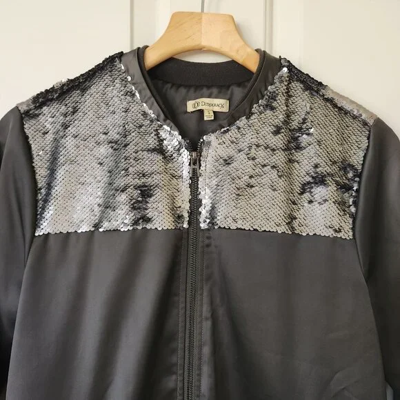 Democracy Sequin Embellished Satin Bomber Jacket Glam Disco Festival Party Cute - Picture 3 of 10